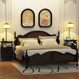 runjuly Floor Lamp with Table Set of 2, End Tables with Lamps Attached 3-Color Temperature Bulb, Side Table with Lamp with 3 Drawers & Charging, Lamps Tables Combo for Bedroom, Dorm - Black