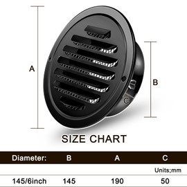 Zonon 4 Pack 6 Inch Black Round Soffit Vents Stainless Steel Dryer Vent Cover with Mesh Screen for Home Outdoor Bathroom Wall Ceiling Outside Exterior Exhaust