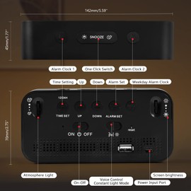 Digital alarm clock with Night Light for Bedrooms, Super Loud Alarm Clock with Simple LED Display 8 RGB Night light & 7 RGB Digital, Dual Alarm, Dimmer, Alarm Clocks Bedside for kids and Adults