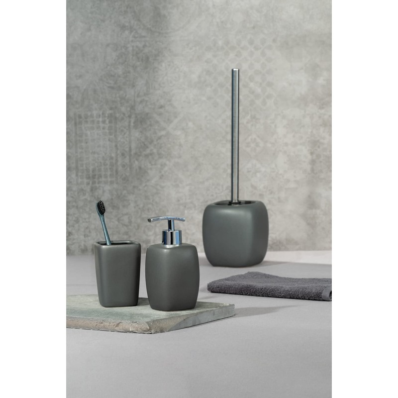 WENKO 20019100 Bicchiere porta soazzolino in ceramica Faro grigio, Ceramica,