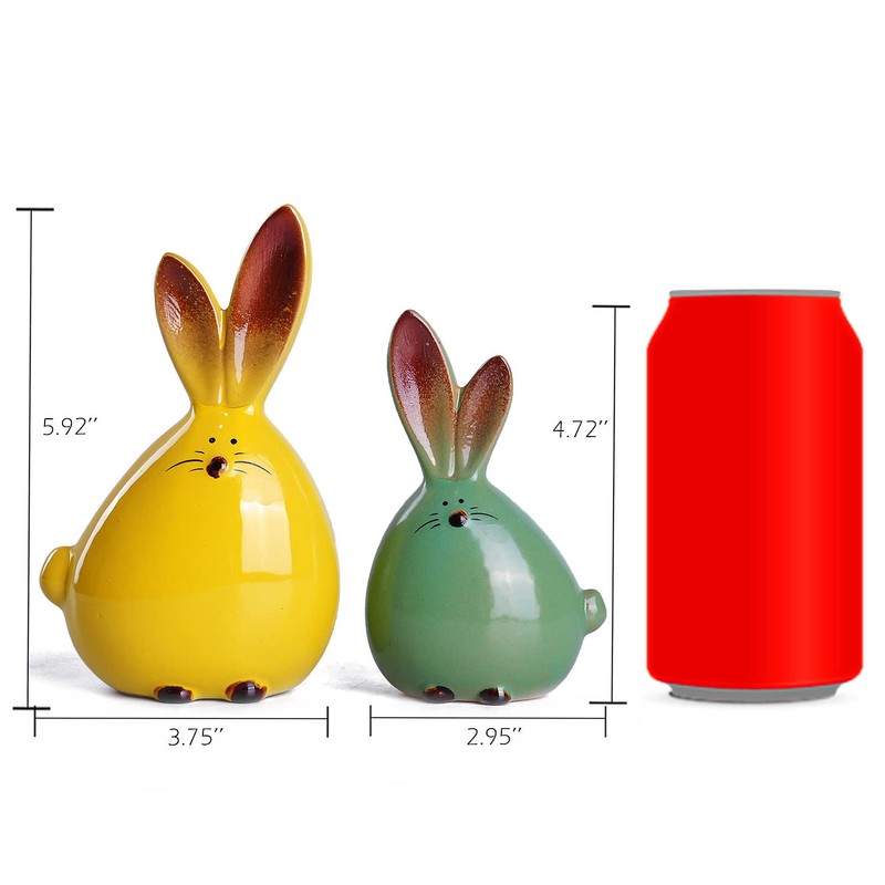 WHJY 2pcs Cute Long-Eared Bunny Sculpture Ornaments Desktop Ceramic Easter