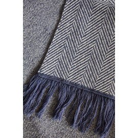 SAOL Super Soft Wool Throw Blanket Made of Extra Fine Merino Luxury Herringbone for Couch Bed or Living Room Décor 75" x 57" (Oxford Blue)