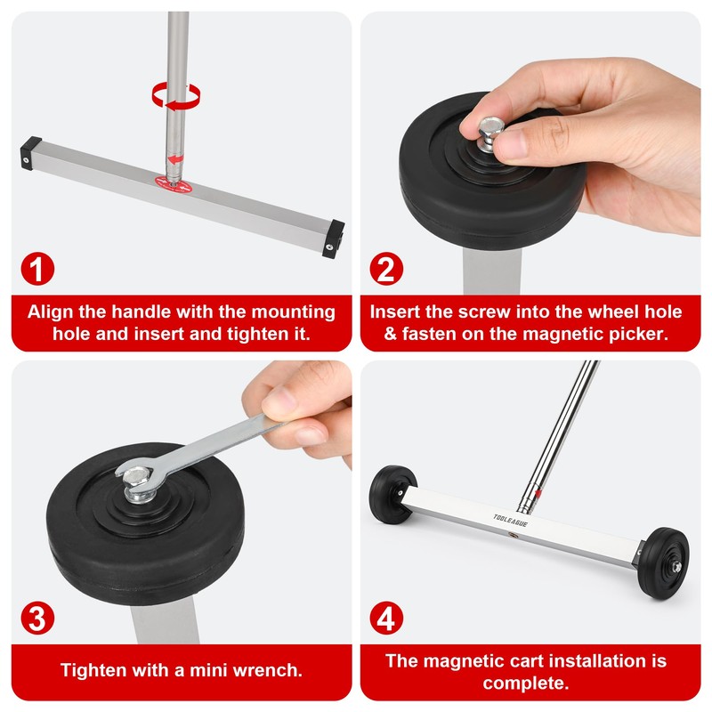 TOOLEAGUE 17" Rolling Magnetic Sweeper with Wheels,Telescoping Adjustable Handle,10Lb Capacity