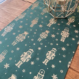 Nutcracker Christmas Table Runner Festive Green Gold Velvet Table Runner Festive Table Decoration Green Christmas Table 3 m