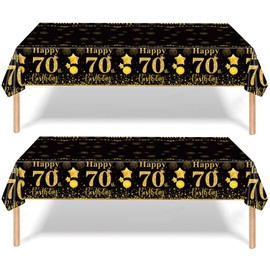 2Pcs Black Gold Happy 70th Birthday Party Table Cloth,137*274cm Plastic 70th Birthday Table Decorations for Men Women Birthday Table Cloth Disposable Tablecover for 70th Him,Her Birthday Gifts Party