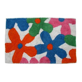 HOMESCAPES 100% Cotton Washable Tufted Colourful Multi Flowers Rug Orange Pink Blue - 50 x 80 cm Bath Mat or Children's Rug