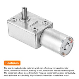 sourcing map DC 12V 45RPM Worm Geared Motor 6mm D Shaft Reduction Electric Motor Reducer High Torque Low Speed Mini Turbine Worm Motor