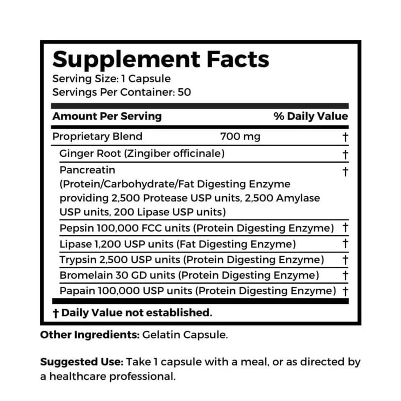 Dr. Clark Digestive Enzymes Supplement – 700mg, 50 Gelatin Capsules,
