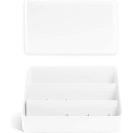 Poppin Wall and Desk Organizer Set - White, Includes Desk Pocket and Large Desk Organizer, Desk Organizer Features Three Compartments and Sliding Fin Dividers, Strips, Screws and Magnets Included