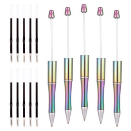 Cheriswelry 5Pcs Plastic Beadable Pens Bulk Bead Ballpoint Pen Shaft Black Ink Beaded Pens Cute Cool Pen with 10 Refills 150x11.5mm for Students Teacher Office School Graduation