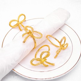 Metal Gold Bowknot Napkin Rings Set of 4, Bow Napkin Holder for Valentine's Day Thanksgiving Christmas Dinner Parties Weddings Receptions Family Gatherings Or Everyday Use Set Your Table with Style