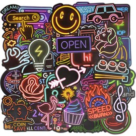 QTL Waterproof Vinyl Neon Stickers Pack Water Bottle Laptop Funny Stickers for Teens Boys Girls Adults Party Supplies 50Pcs