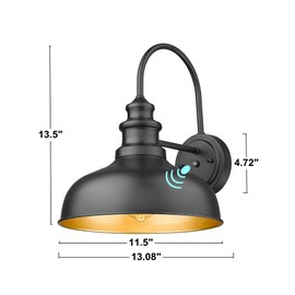 Bestshared Dusk to Dawn Sensor Farmhouse Gooseneck Barn Light, Outdoor Wall Sconce, Outdoor Black Finish Lantern for Porch with Contrast Color Interior