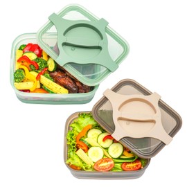 Prestoor Bento Lunch Box Pack of 2 Leakproof Salad and Meal Prep 3 Cups 25.5oz Container Twistlock Lid Reusable Portable, Microwave and Dishwasher Safe BPA-Free For Work