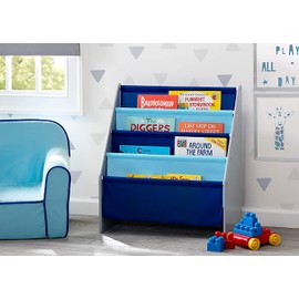 Delta Children Sling Book Rack Bookshelf for Kids - Easy-to-Reach Storage for Books, Magazines or Coloring Books - Ideal for Playrooms & Homeschooling, Grey/Blue