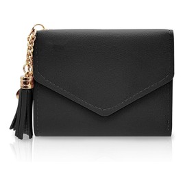 AfitLulu Women’s Wallet, PU Leather Tri-fold Wallet for Women with Pendant Slim Card Wallet for Girls and Women (Black)