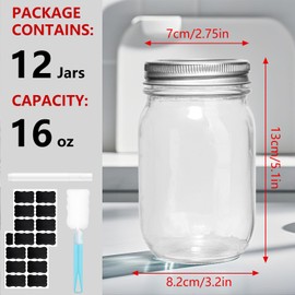 Galssmagic Mason Jars 16 oz with Airtight Lids and Bands,12 Pack Regular Mouth Canning Jars, Clear Glass Pint Jars for Canning, Pickling, Food Storage