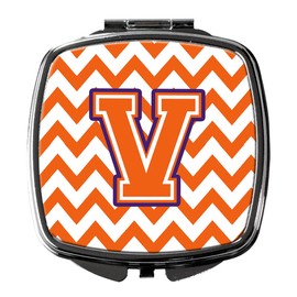 Caroline's Treasures Letter V Chevron Orange and Regalia Compact Travel Mirrors, Multicolor