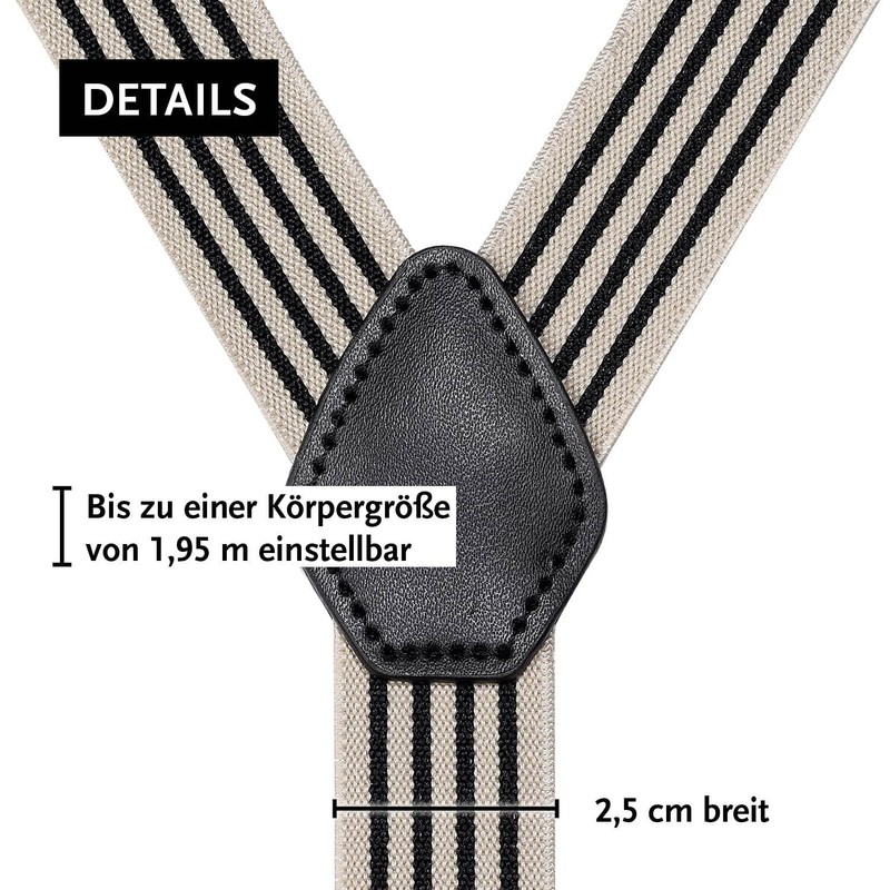 DonDon Men's Braces Striped Black Beige Narrow 2.5 cm –