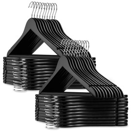 Casafield - 40 Black Wooden Suit Hangers - Premium Lotus Wood with Notches & Chrome Swivel Hook for Dress Clothes, Coats, Jackets, Pants, Shirts, Skirts