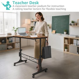 Small Portable Rolling Standing Desk - 32 Inch Adjustable Height Mobile Stand Up Desks with Wheels for Treadmill Walking Pad, Teacher Podium for Classroom, Couch Sofa Side Laptop Table, Rustic Brown