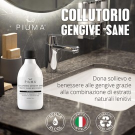 PIUMA Healthy Gum Water - Soothing for Sensitive Gums with Chamomile, Daily Formula Without Alcohol, Antioxidation Protection, Fresh Mint Flavour - Made in Italy (300 ml)