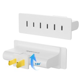 3 Outlets 2 Prong Polarized Lateral Swivel Wall Tap Adapter, 180 Degree Swivel Wall Tap, 2-Prong to 2-Prong Triple Outlet Converter, Wall Tap, Travel Essentials, Polarized, ETL Listed, 2 Pack