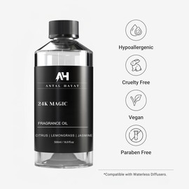 24K Magic Scent Diffuser Oil 500mL - Inspired by Luxury Hotel W Hotels - Notes of Zesty Citrus, Floral Jasmine, & Delicate Lily - Aromatherapy Home Fragrance - 24K Diffuser Oil - AH Diffuser Oils
