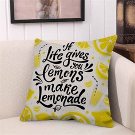 Husandy Throw Pillow Covers Motivational Quote If Life Gives You Lemons Make Lemonade Yellow White Black Pillow Case 18x18 Inch Cushion Cover for Home Party Decor