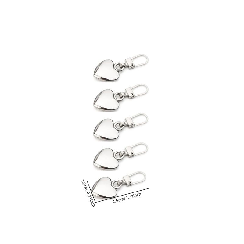 5Pcs Gold Heart Shaped Zipper Pull Replacement Metal Zipper Backpack
