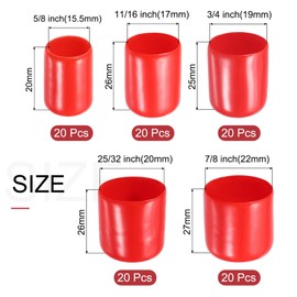 sourcing map 100pcs Round Rubber End Caps Protective Caps 5/8" 11/16" 3/4" 25/32" 7/8" Red Screw Thread Protectors