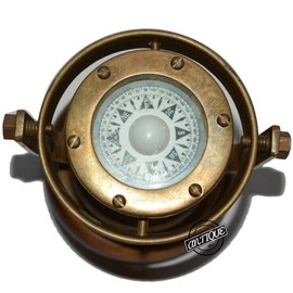Antique Vibes Fathers Day Maritime Brass Nautical Compass on Wood Base Stand Ship Binnacle Gimballed Compasses Sailor Navigation Present For Captain