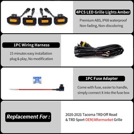 AUXLIGHT Car Accessories, 4PCS LED Front Grille Raptor Lights with Fuse & Wiring Harness, Compatible with 2020 2021 2022 Toyotaa Tacoma TRD Off Road & TRD Sport OEM/Aftermarket Grille (Amber)