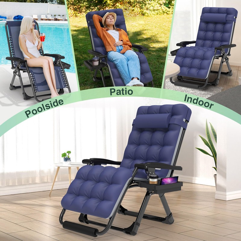 Suteck Oversized Zero Gravity Chair,29In XL Lounge Chair w/Removable Cushion&Headrest,