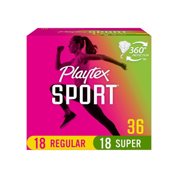 Playtex Sport Tampons, Multipack (18ct Regular/18ct Super Absorbency), Fragrance-Free - 36ct