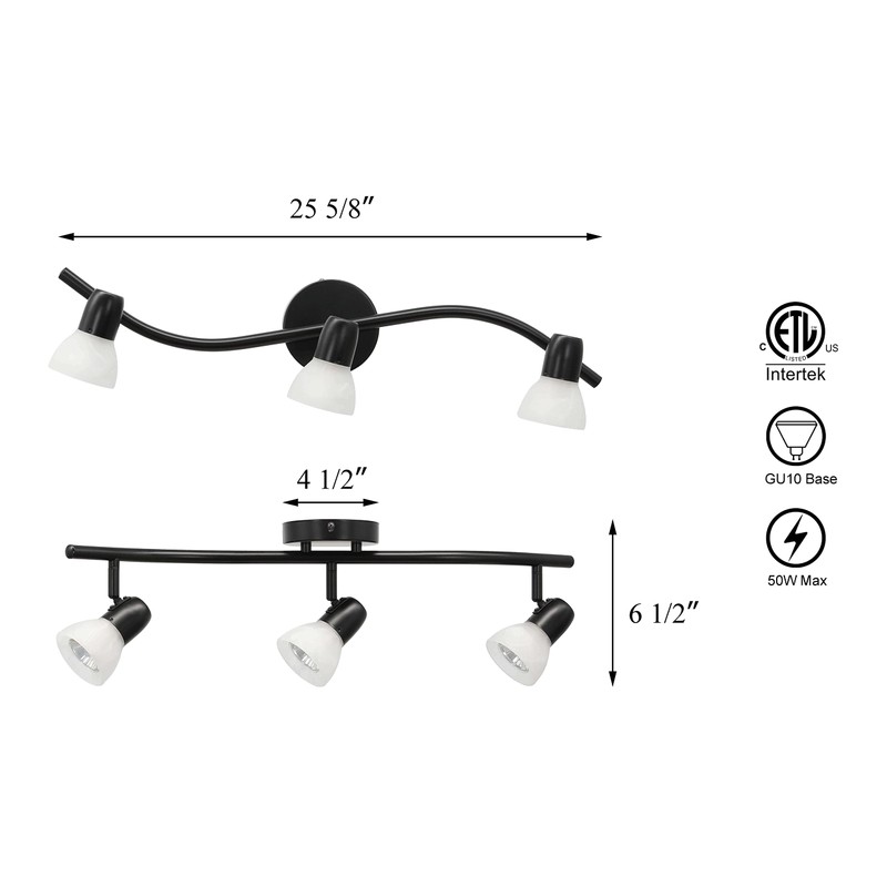 XiNBEi Lighting Track Lighting, 3 Light Modern Black Curved Kitchen