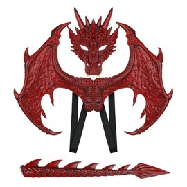 MMOO Pu Foam Dragon Wings Parties Cosplay Pretend Play Dress Up Wings (Red+Mask Tail)