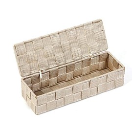 wm Homebase Woven Storage Basket Polypropylene Bathroom Basket with Lid Rectangular in Beige 26 x 8.5 x 6 cm