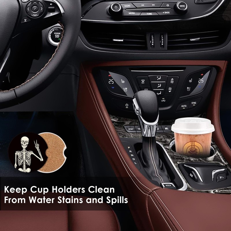 Britimes Skeleton Car Coasters for Drinks, 2 Pack Ceramic Stone