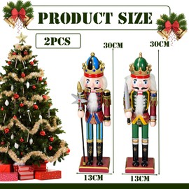 COSORO 30cm Wooden Nutcracker Soldier Christmas Decorations,2pcs Large Christmas Nutcracker Figures Ornaments,Nutcracker Gifts Nutcracker Soldiers Puppet Doll for Tradition Xmas Present Indoor Decor