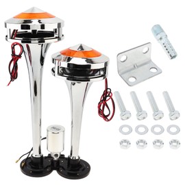 DriSentri Air Horn for Truck, 12V/24V Dual Trumpet 300DB Super Loud Chrome Plated Air Horn Kit with LED Light for Car Truck Boat