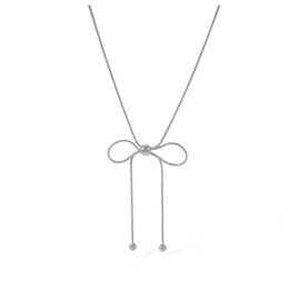 YOOESTORES82 Bow Knot Pendant Necklace Adjustable Chain Lariat Bowknot Necklaces for Women Bead Bow-tie Minimalist Christmas Party Jewelry (Silver)