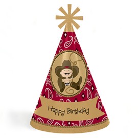 Little Cowboy - Western Cone Happy Birthday Party Hats for Kids and Adults - Set of 8 (Standard Size)