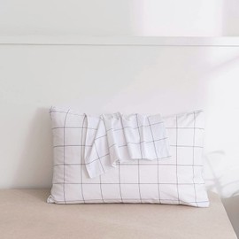 JELLYMONI 100% Natural Cotton Plaid King Pillowcases Set, 2 Pack White with Black Grid Geometric Pattern Printed Pillow Covers with Envelope Closure(Pillows are not Included)