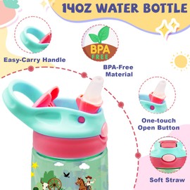 CGMIBAS 14oz Kids Water Bottle with Straw Lid - Cowboy Water Bottles for Kids, Leakproof, Lightweight, Durable Plastic Bottles for School Travel, Pop-Up Straw Cover, Gift Cup for Boys Girls(Cowboy)