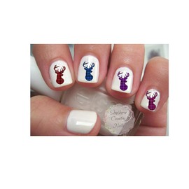 Plaid Deer Head Mix Color Nail Art Decals