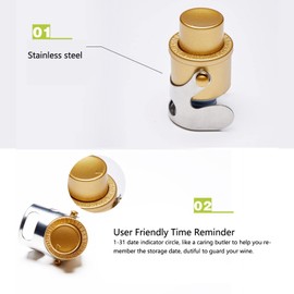 Topyond Golden Champagne Stoppers,Stainless Steel Reusable Wine Wine Stopper,Wine Stoppers for Wine Bottles,Wine Corks for Sealing Champagne and Wine Bottles 5Pcs