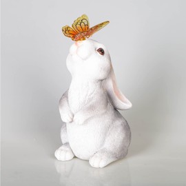 Loofu Solar Garden Rabbit Statue Outdoor Ornament, Butterfly on Rabbit- for Home Lawn Decor Garden Animal Figurine for Patio,Balcony,Yard,Lawn, Innovative Gift, 26cm*15cm*16cm