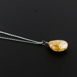 CRYSTALIS Natural Golden Rutile Gemstone Pendant Necklace, High Grade Polished Onion Crystal, Chakra Healing Cabochon, Women Jewelry, Dainty 925 Sterling Silver Chain 18 inch, Angel's Hair