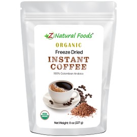 Z Natural Foods Freeze-Dried Organic Instant Coffee - Made from Medium Roast 100% Arabica Beans - Rich in Antioxidants - Boosts Mood, Energy, Memory - Gluten-Free - Non-GMO - Enjoy Hot/Iced, 8 oz
